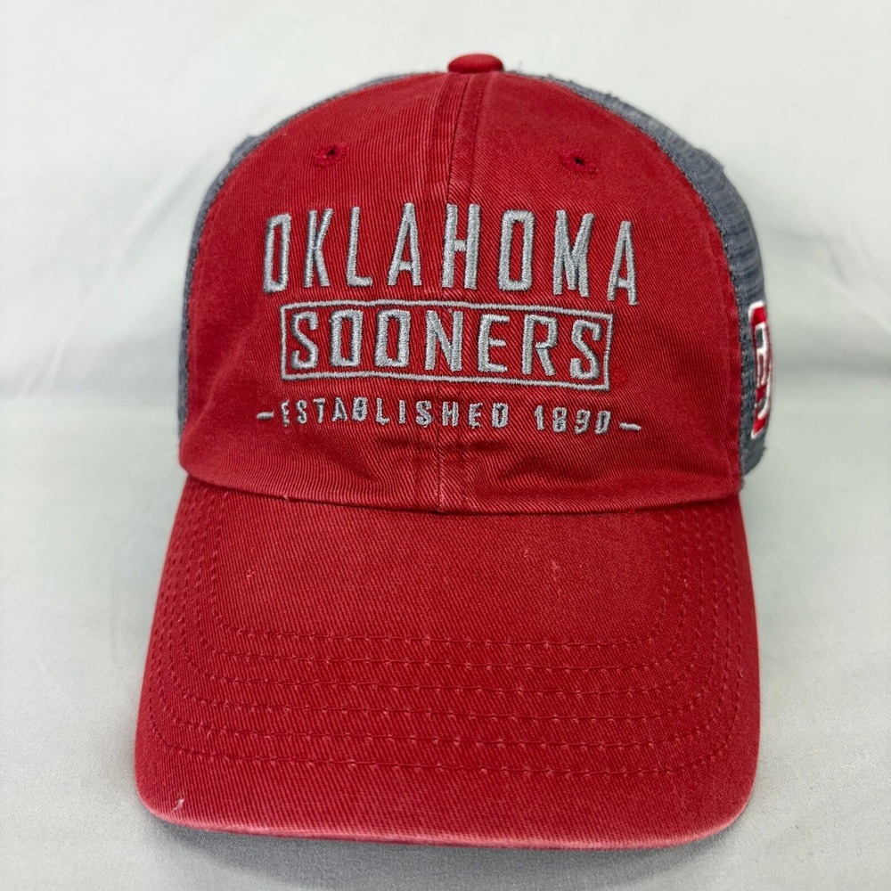 Captivating Oklahoma Sooners Trucker Hat Mens OSFA Red Grey Mesh Snapback